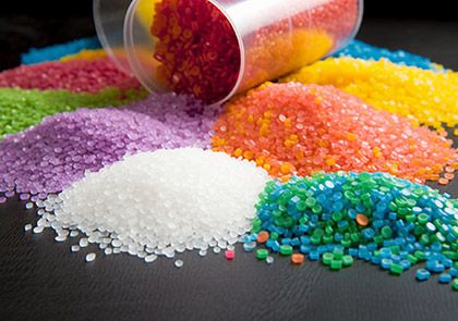 Coloured polymer granules illustrating chemical and polymer materials
